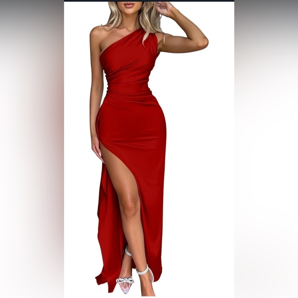 Memoriesea Women's One Shoulder High Split Maxi Dress LARGE NWT